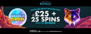 Spins Royale Casino: 25 Bonus Spins + 100% up to £25 3